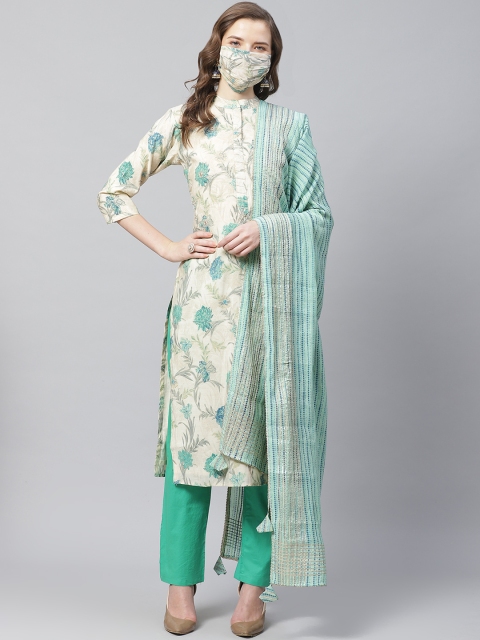 

Readiprint Fashions Cream-Coloured Green Printed Unstitched Dress Material