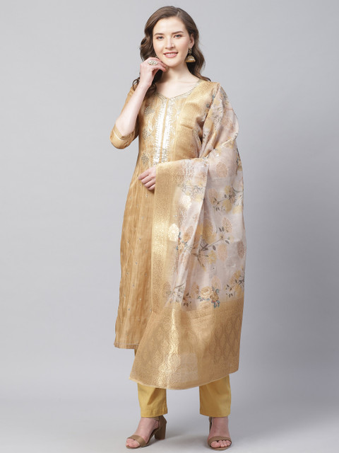 

Readiprint Fashions Beige & Golden Unstitched Dress Material