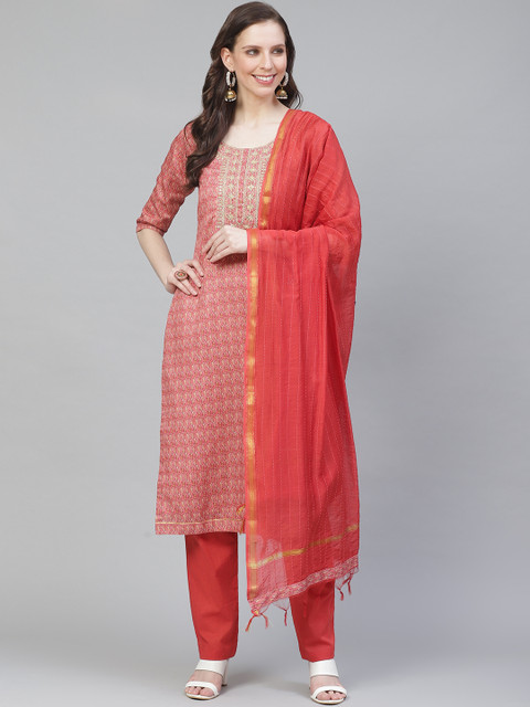 

Readiprint Fashions Pink & Beige Unstitched Dress Material