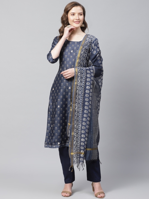 

Readiprint Fashions Navy Blue & Off-White Unstitched Dress Material