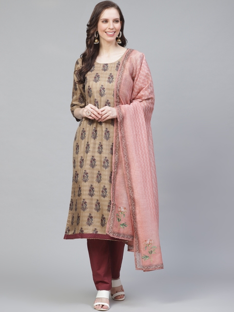 

Readiprint Fashions Beige & Maroon Unstitched Dress Material