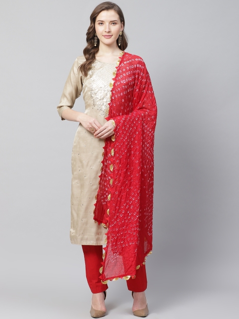 

Readiprint Fashions Beige & Red Gotta Patti Embroidered Unstitched Dress Material