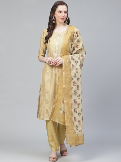 

Readiprint Fashions Beige & Golden Unstitched Dress Material