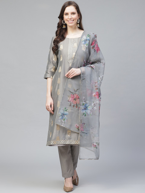 

Readiprint Fashions Grey & Golden Silk Blend Unstitched Dress Material