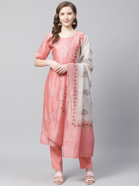 

Readiprint Fashions Peach-Coloured & Off-White Unstitched Dress Material