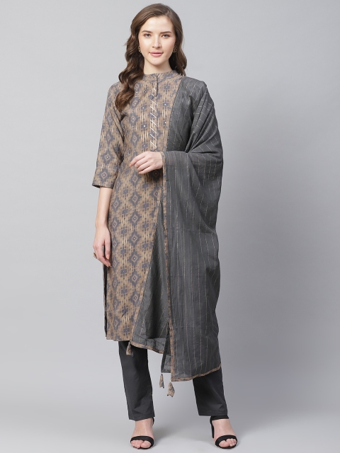 

Readiprint Fashions Brown & Charcoal Grey Printed Unstitched Dress Material