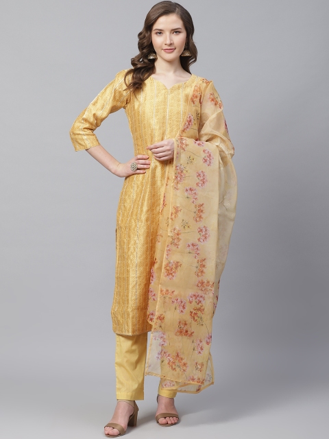 

Readiprint Fashions Mustard Yellow & Pink Printed Unstitched Dress Material