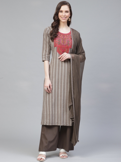 

Readiprint Fashions Taupe & Off-White Printed Unstitched Dress Material