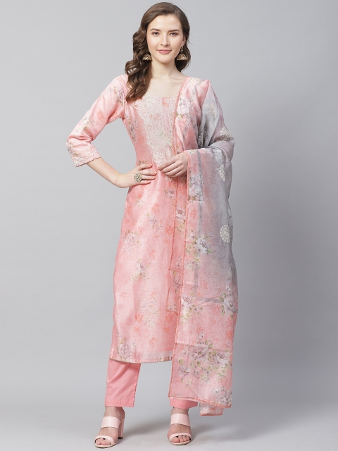 

Readiprint Fashions Pink & Off-White Floral Print Unstitched Dress Material