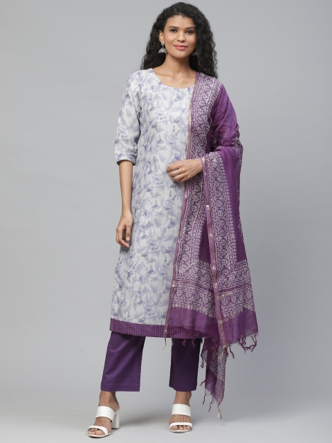 

Readiprint Fashions Grey & Purple Unstitched Dress Material