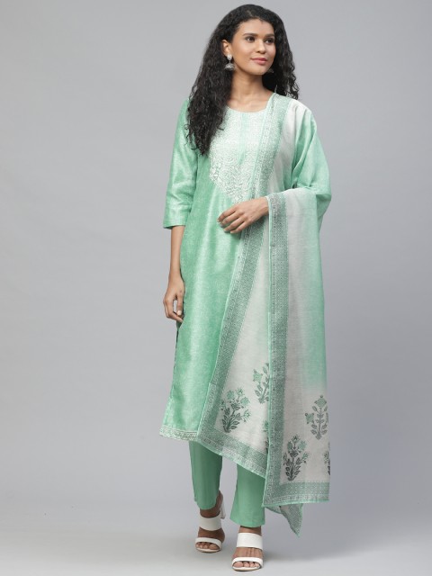 

Readiprint Fashions Sea Green & White Unstitched Dress Material