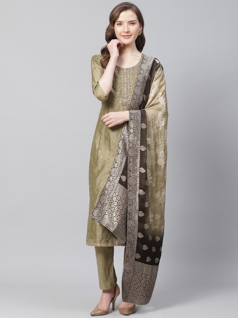 

Readiprint Fashions Olive Green & Golden Silk Blend Unstitched Dress Material