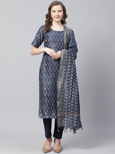 

Readiprint Fashions Navy Blue & Off-White Printed Unstitched Dress Material