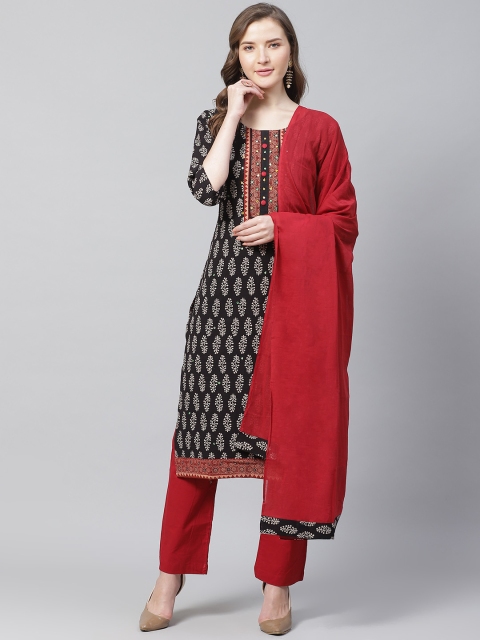 

Readiprint Fashions Black & Maroon Printed Unstitched Dress Material
