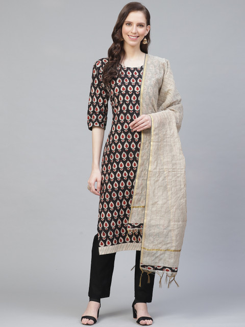 

Readiprint Fashions Black & Beige Printed Unstitched Dress Material