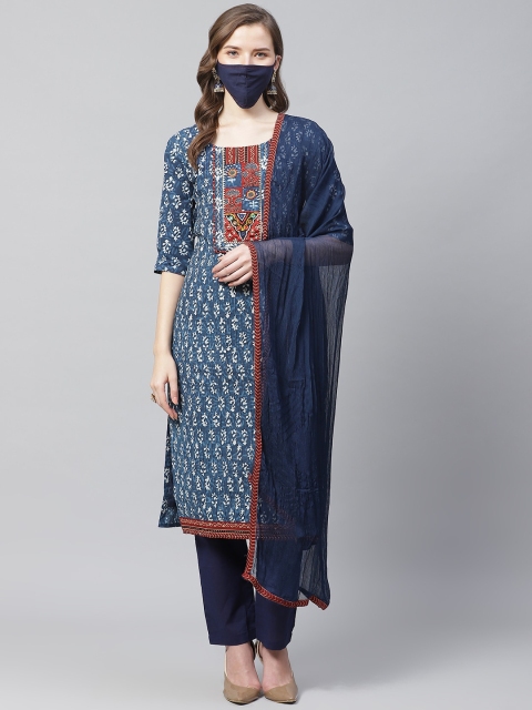 

Readiprint Fashions Navy Blue & Off-White Printed Unstitched Dress Material