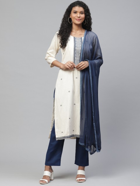 

Readiprint Fashions Off-White & Navy Blue Unstitched Dress Material
