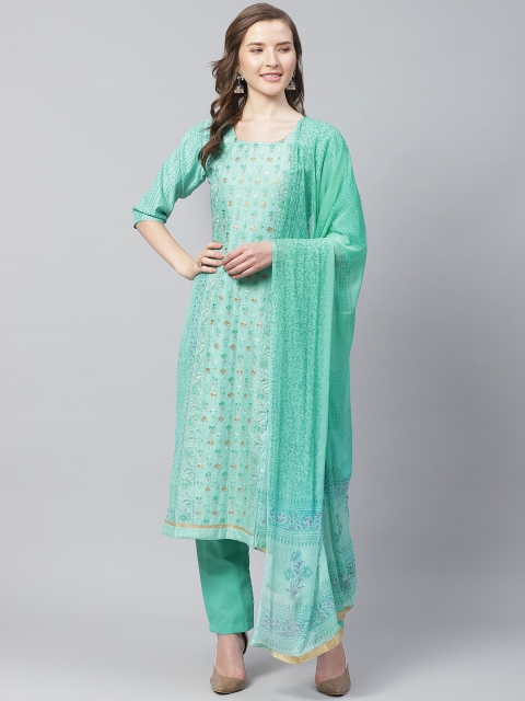 

Readiprint Fashions Green & Golden Embroidered Unstitched Dress Material, Turquoise blue