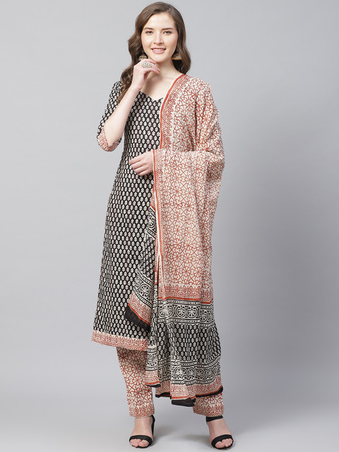 

Readiprint Fashions Black & Cream-Coloured Unstitched Dress Material