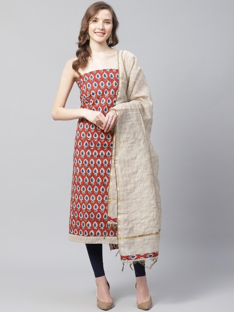 

Readiprint Fashions Red & Beige Printed Unstitched Dress Material