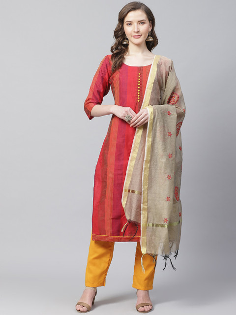 

Readiprint Fashions Red & Mustard Yellow Unstitched Dress Material