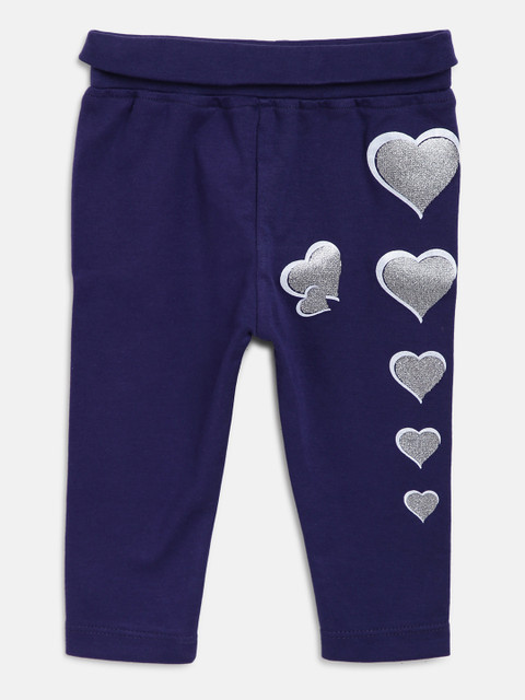 

Moms Love Girls Navy Blue & Silver Heart Print Ankle-Length Leggings