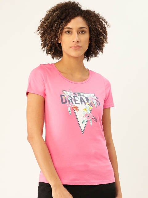 

Undercolors of Benetton Women Pink Printed Round Neck Lounge T-shirt