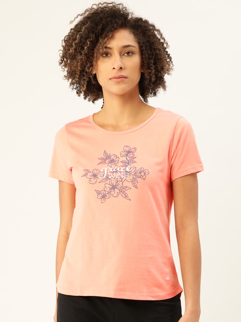 

Undercolors of Benetton Women Peach-Coloured Printed Round Neck Lounge T-shirt