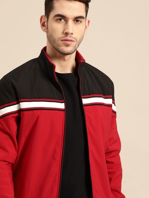 

ether Men Red & Black Colourblocked Bomber Jacket