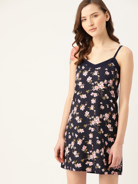

ETC Navy Blue & Pink Floral Print Nightdress