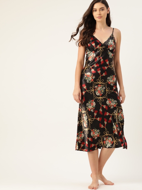 

ETC Black & Red Printed Satin Finish Nightdress
