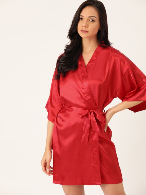 

ETC Women Red Solid Satin Finish Robe with Belt