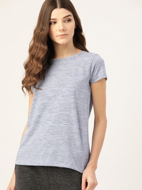 

ETC Women Blue & White Striped Regular Lounge T-shirt