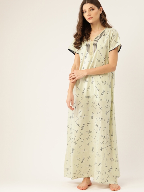 

ETC Cream-Coloured & Black Printed Nightdress