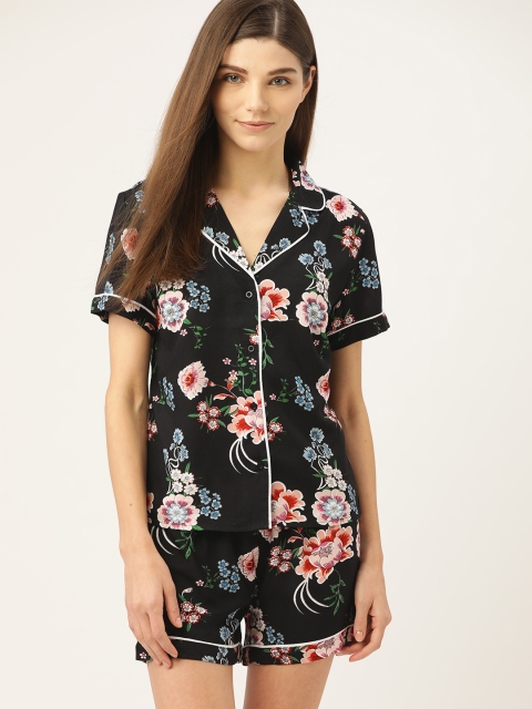 

ETC Women Black & Pink Floral Print Night Suit