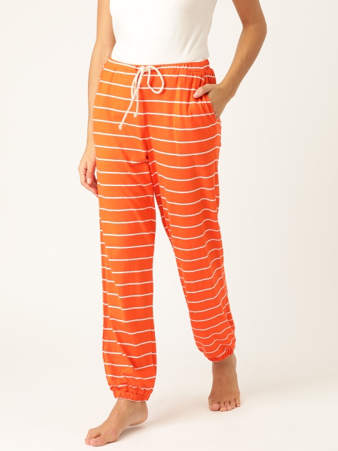 

ETC Women Orange & White Striped Regular Fit Lounge Joggers