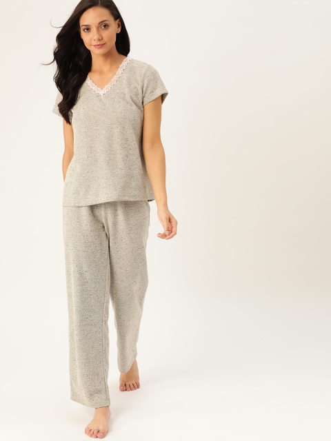 

ETC Women Grey Melange Solid Night suit