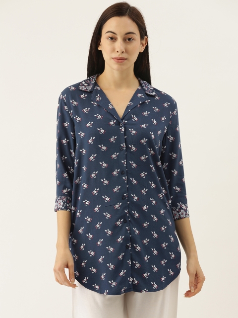 

ETC Navy Blue & White Printed Nightdress
