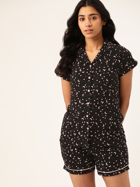 

ETC Women Black & Pink Pure Cotton Printed Night suit