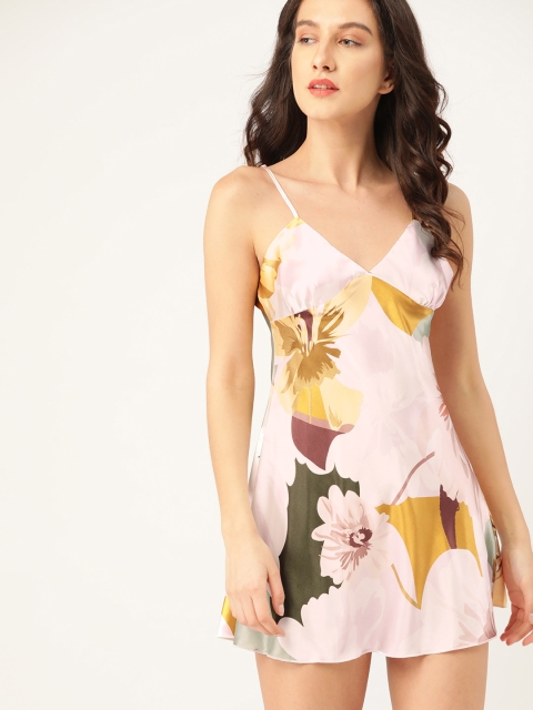 

ETC Pink & White Floral Print Satin Finish Babydoll