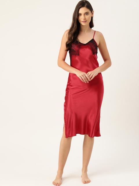 

ETC Red Solid Satin Finish Nightdress