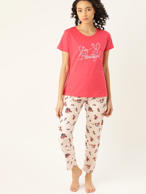 

ETC Women Pink Pure Cotton Printed Night suit