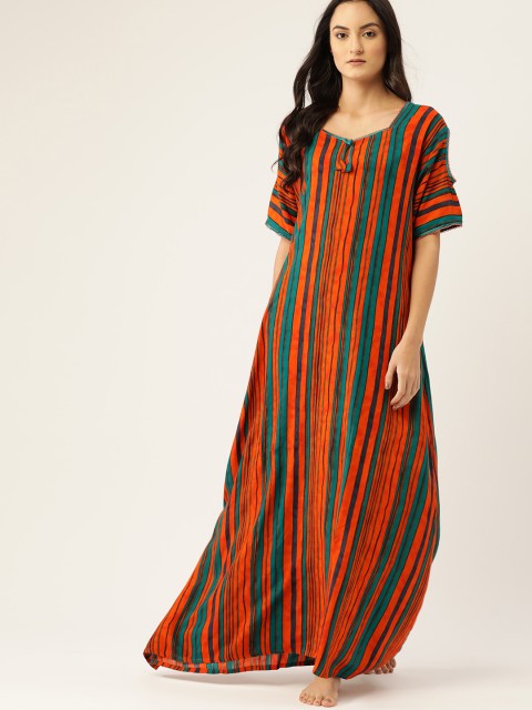 

ETC Orange & Green Striped Maxi Nightdress