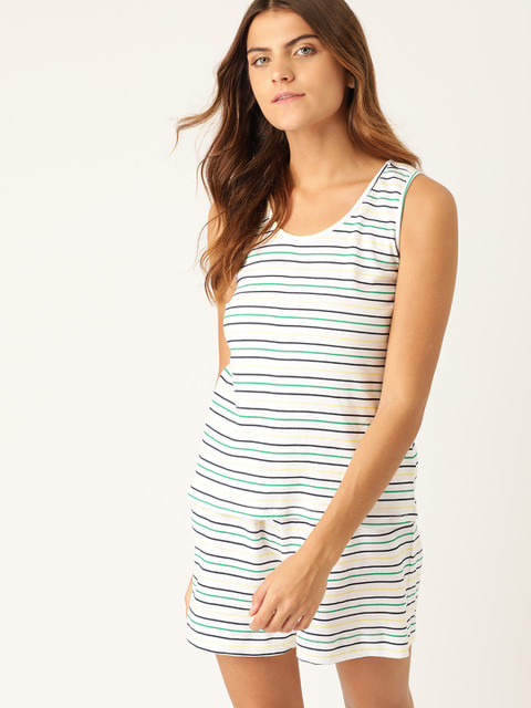 

ETC Women White & Black Striped Night suit