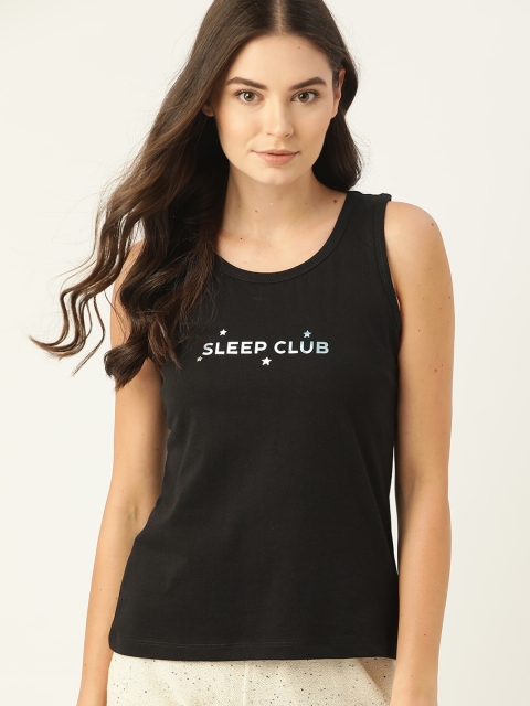 

ETC Women Black & Silver Typography Print Lounge T-shirt