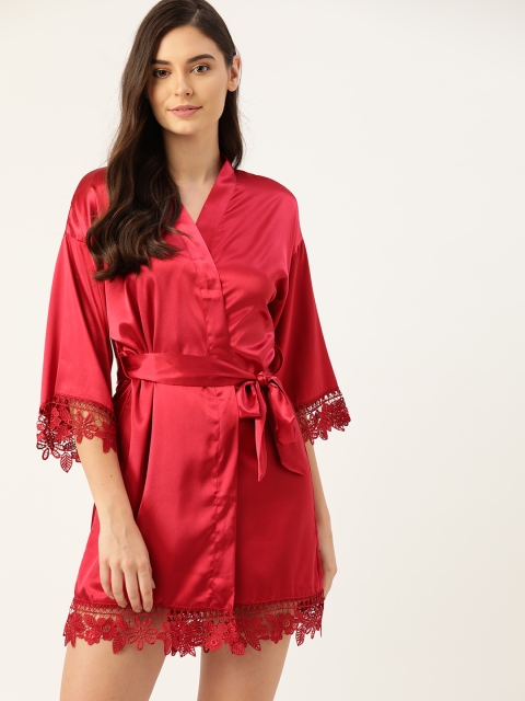 

ETC Women Red Satin Finish Solid Robe