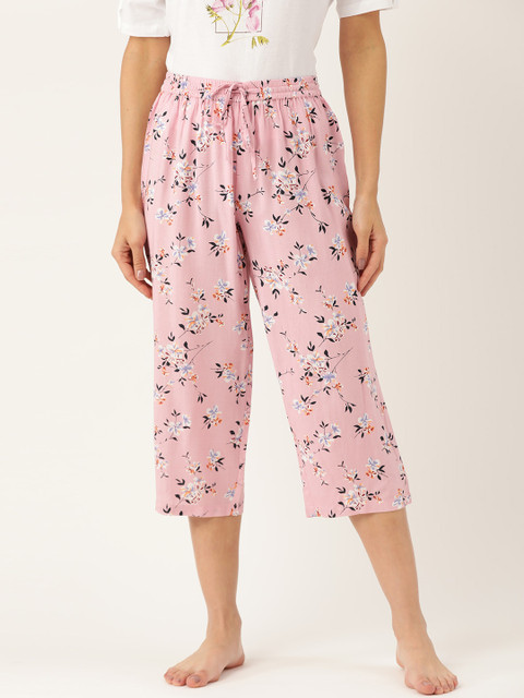 

ETC Women Pink & Black Floral Printed 3/4th Lounge Pants