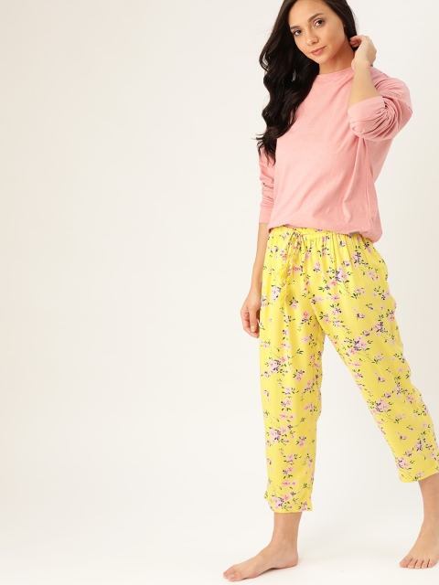 

ETC Women Yellow & Pink Floral Print Cropped Lounge Pants