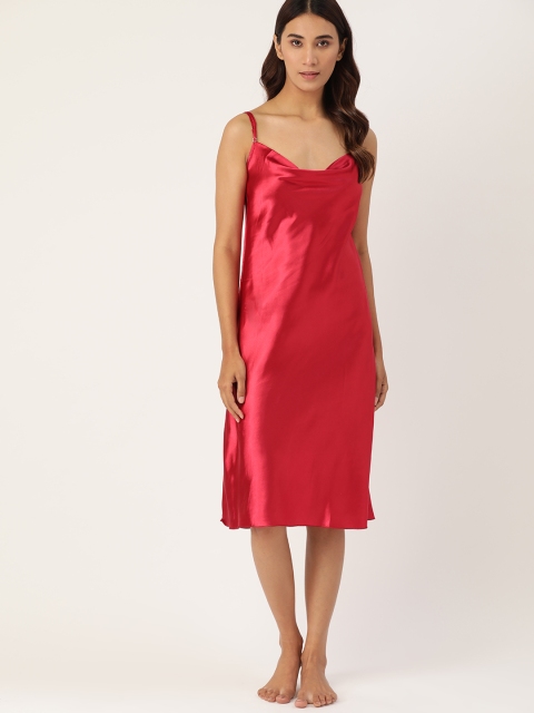 

ETC Red Solid Satin Finish Styled Back Midi Nightdress