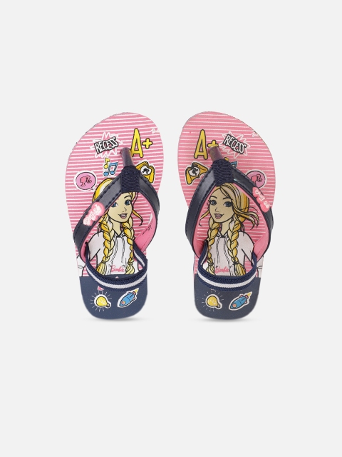 

Kids Ville Girls Pink & Navy Blue Barbie Printed Thong Flip-Flops
